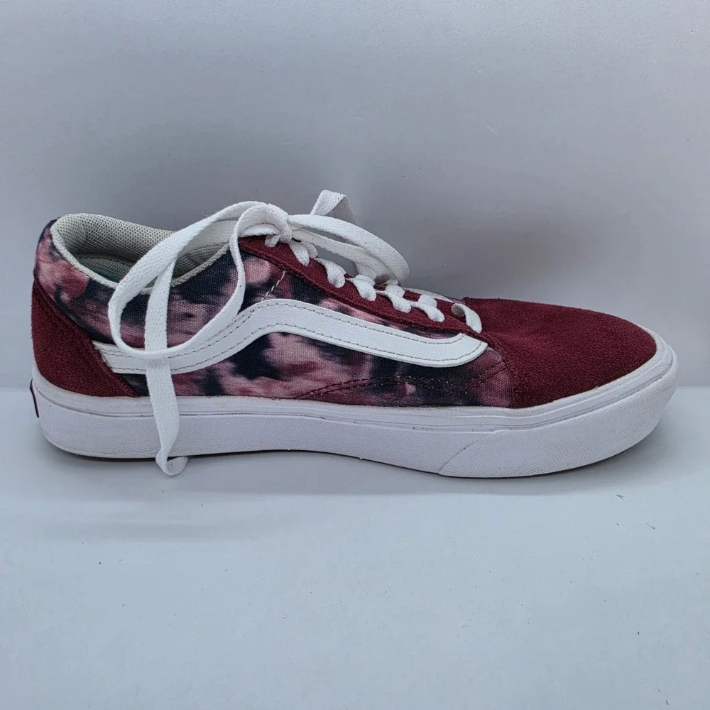 Vans Old Skool ComfyCush Burgundy TieDye Suede Canvas Sneakers Womens 7 Mens 5.5